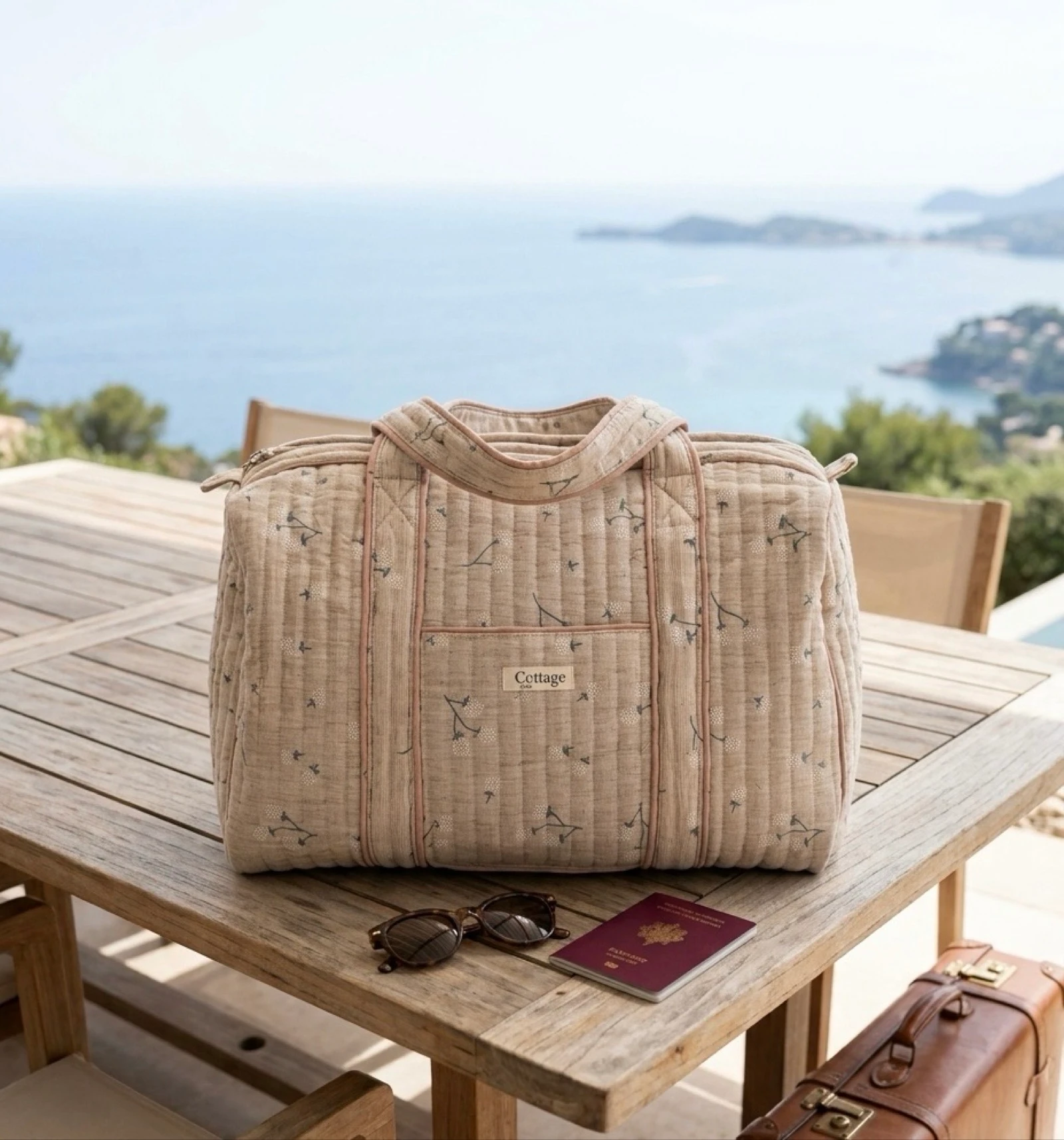 Sac de Voyage 100% Coton Collection Cottage & Bag / Modèle Boules Taupe